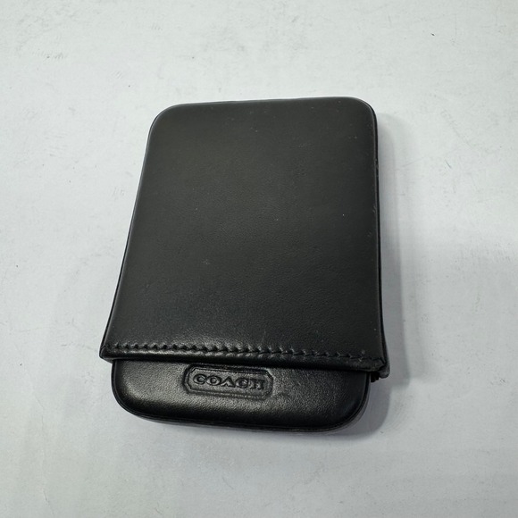 Coach Black Leather Structured Slide Business Card Holder Case Embossed Logo EUC